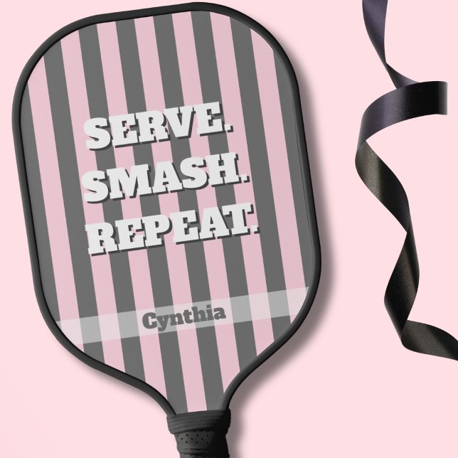 Raquette De Pickleball Elegant Pink and Gray stripes Minimalist Custom (Créateur téléchargé)