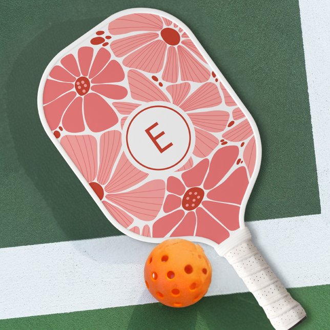Raquette De Pickleball Elegant Pink Vintage Flowers Monogram (Créateur téléchargé)