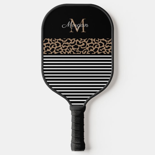 Raquette De Pickleball Élégant Poster de animal de Léopard Noir Monogram (Recto)