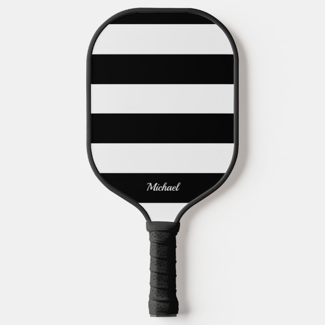 Raquette De Pickleball Élégant rayures noir et blanc rayé (Recto)