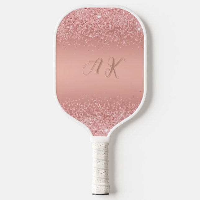 Raquette De Pickleball Elegant Rose Gold Luxe Shimmer Monogram (Recto)