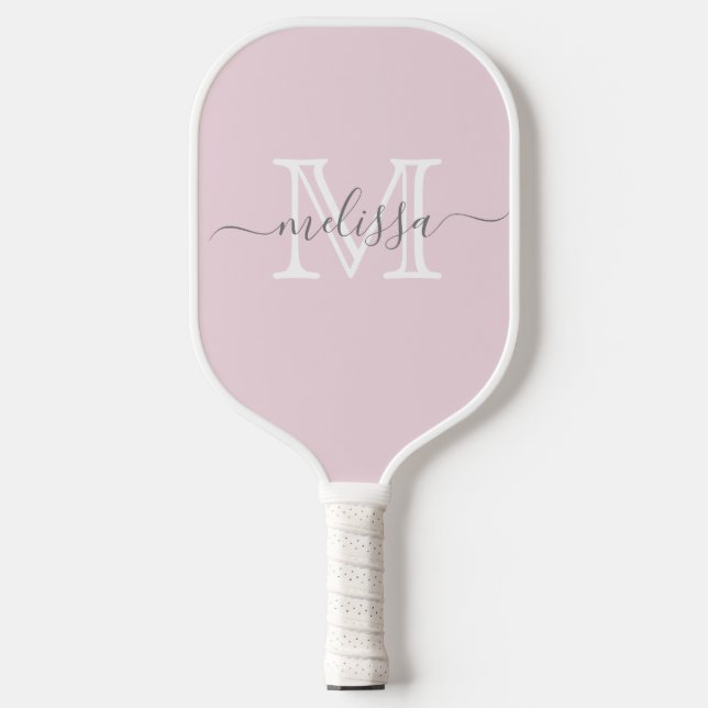 Raquette De Pickleball Élégant rose pâle Nom et monogramme minimaux (Recto)