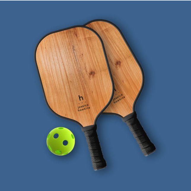 Raquette De Pickleball Élégant simple Monogramme Bois doré Personnel (Créateur téléchargé)