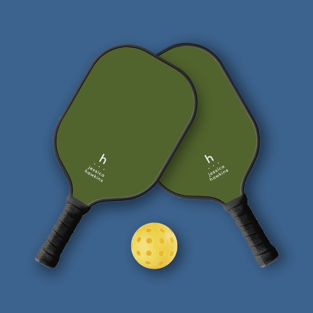 Raquette De Pickleball Élégant simple Monogramme Olive Green Personnel (Créateur téléchargé)