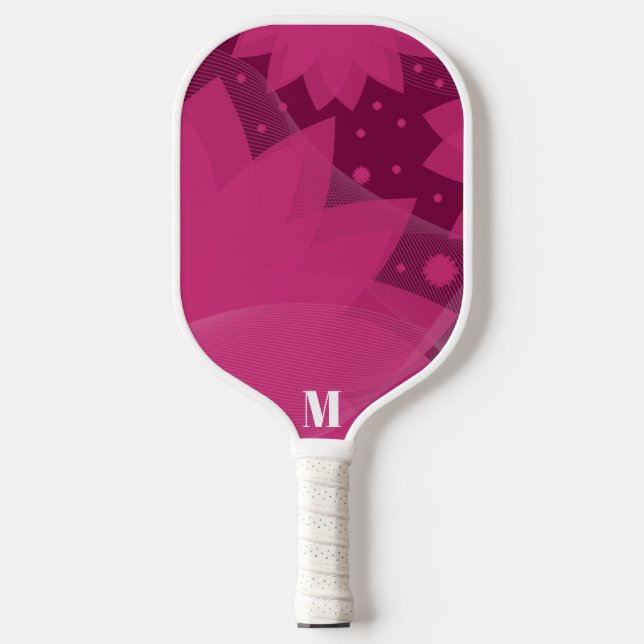 Raquette De Pickleball Elégante dentelle rose et blanc Monogramme moderne (Recto)