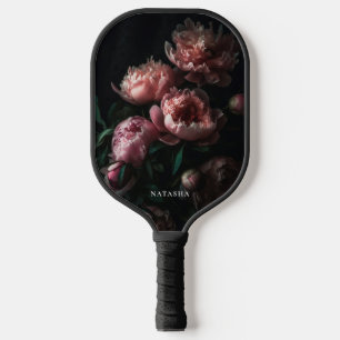 Raquette De Pickleball Élégante Feminine Floral Peonies Rose Nom personna