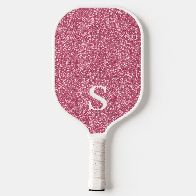 Raquette De Pickleball Élégante initiale de monogramme à paillettes roses (Verso)