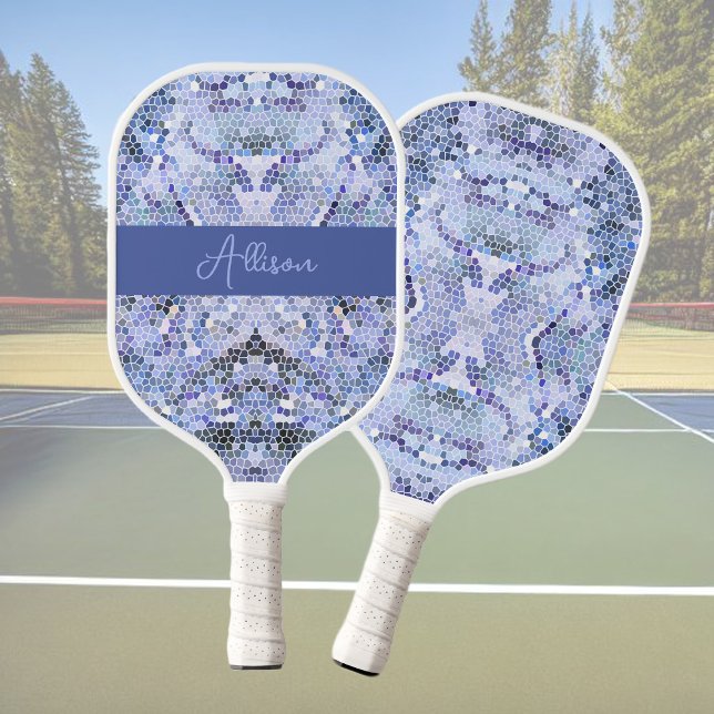 Raquette De Pickleball Elégante mosaïque bleue glace, coutume moderne (Créateur téléchargé)