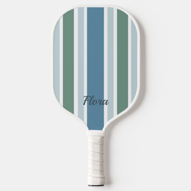 Raquette de Pickleball élégante rayée bleue et ver (Recto)