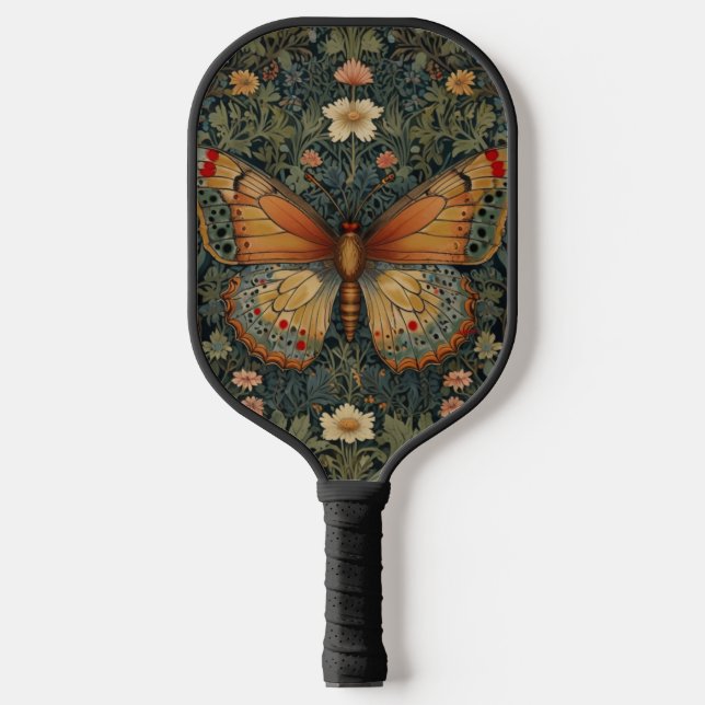 Raquette De Pickleball Élégante verdure botanique rétro bohème papillon (Recto)