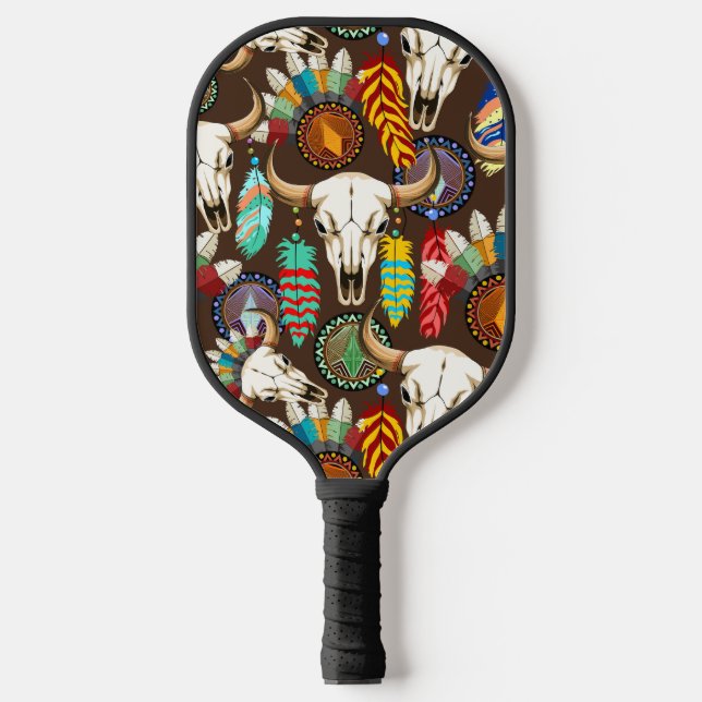 Raquette De Pickleball Emblème amérindien de crâne de bison (Recto)