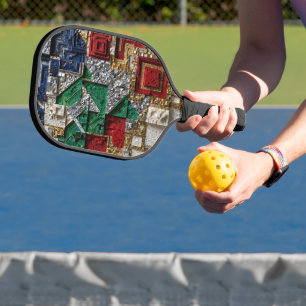 Raquette De Pickleball Émeraude Or Ivoire Rouge Bleu Géant Mosaïque Carré