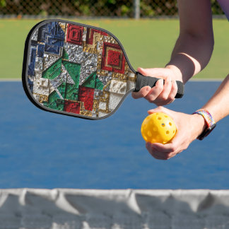 Raquette De Pickleball Émeraude Or Ivoire Rouge Bleu Géant Mosaïque Carré