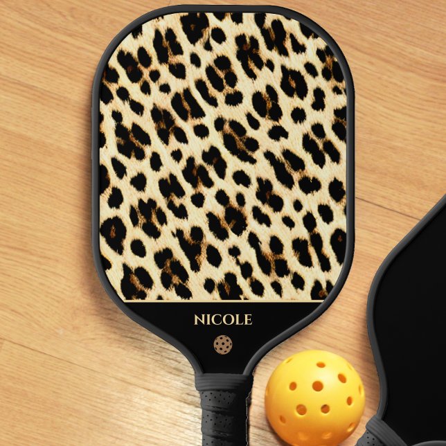 Raquette De Pickleball Empreinte de léopard Motif noir & Tan Lumière Brow (leopard print pickleball paddle)