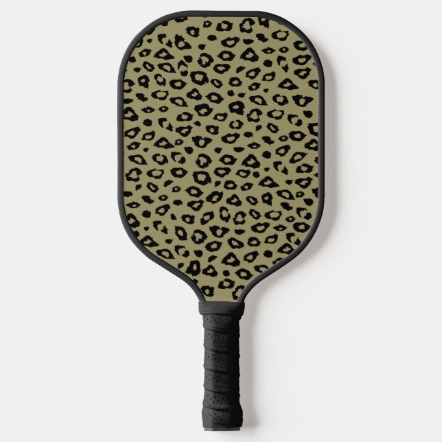 Raquette De Pickleball Empreinte de léopard noir vert olive (Recto)