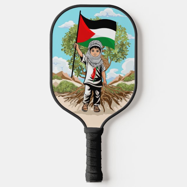 Raquette De Pickleball Enfant avec Keffiyeh Palestine Drapeau et olivier (Recto)