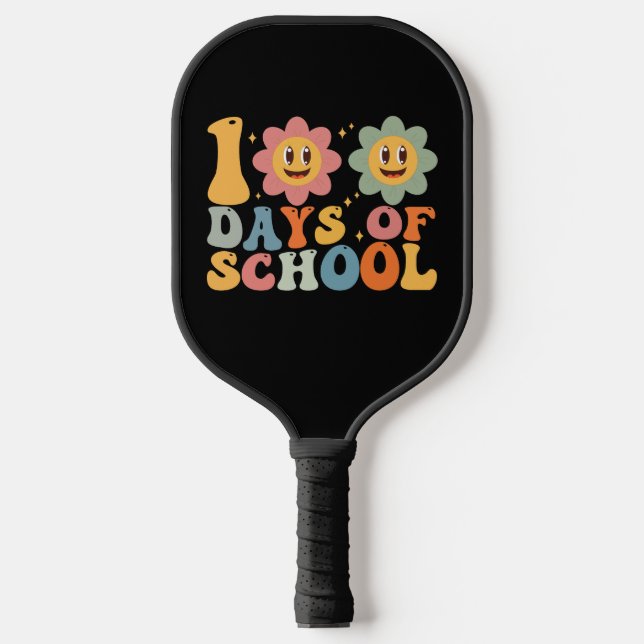 Raquette De Pickleball Enseignant Enfants Rétro Groovy 100 Jours D'école  (Recto)