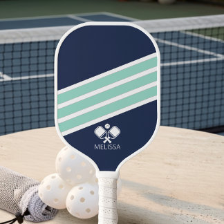Raquette De Pickleball Été côtier moderne Navy Mint Blanc Rayures