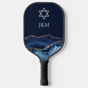 Raquette De Pickleball Étoile de David juive en or et bleu marine monogra