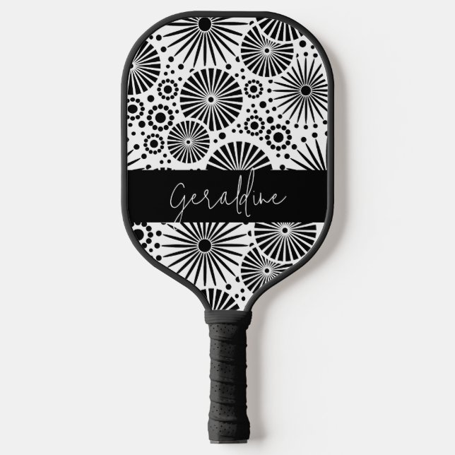 Raquette De Pickleball Étoile géométrique moderne noir blanc Nom  (Recto)