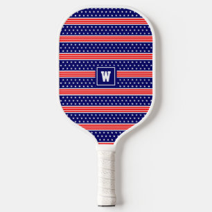 Raquette De Pickleball Étoiles et bandes du drapeau américain avec initia