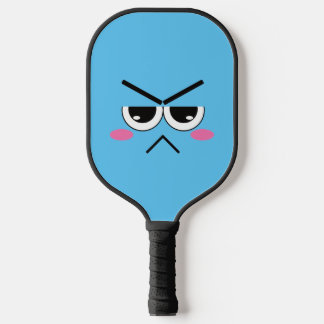 Raquette De Pickleball Face Kawaii En Colère Sur Bleu