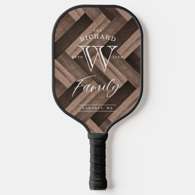 Raquette De Pickleball Famille personnalisée Monogramme Motif Herringbone (Recto)