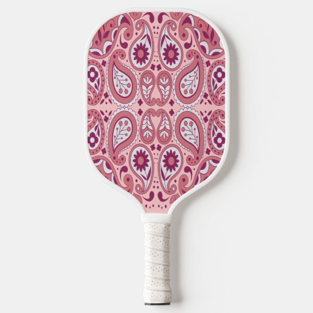Raquette De Pickleball Fancy Abstrait Paisley Motif en rose et blanc (Recto)
