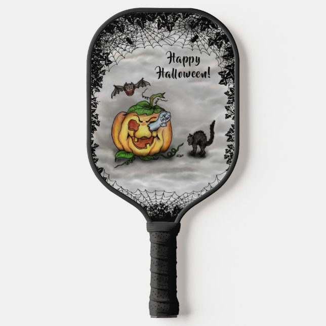 Raquette De Pickleball Fantôme, Chat, Chat et Citrouille, Bonne Halloween (Recto)
