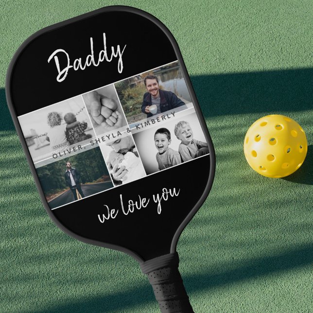 Raquette De Pickleball Father with Kids and Family Dad Photo Collage (Créateur téléchargé)