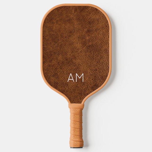 Raquette De Pickleball Faux Brown Cuir Deux Lettres Monogramme (Recto)