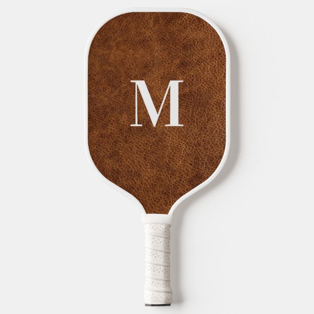 Raquette De Pickleball Faux cuir marron moderne Monogramme (Recto)