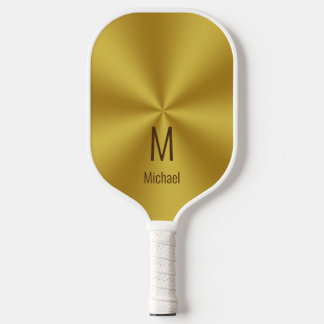 Raquette De Pickleball Faux Gold Nom & Monogramme