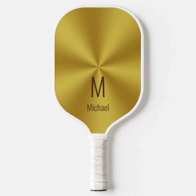 Raquette De Pickleball Faux Gold Nom & Monogramme (Recto)