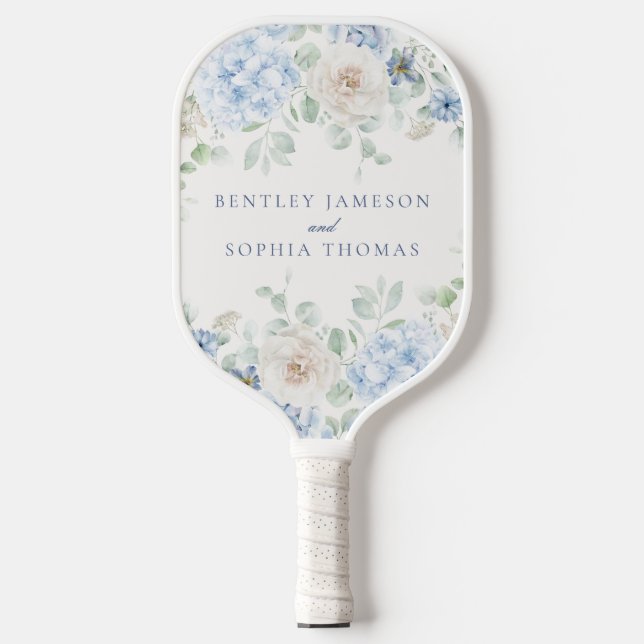 Raquette De Pickleball Faveurs de mariage à la fleur d'hydrangea bleue (Recto)