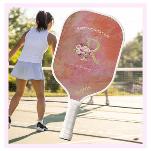Raquette De Pickleball Fête des Mères Colorful Floral Custom Monogramme N