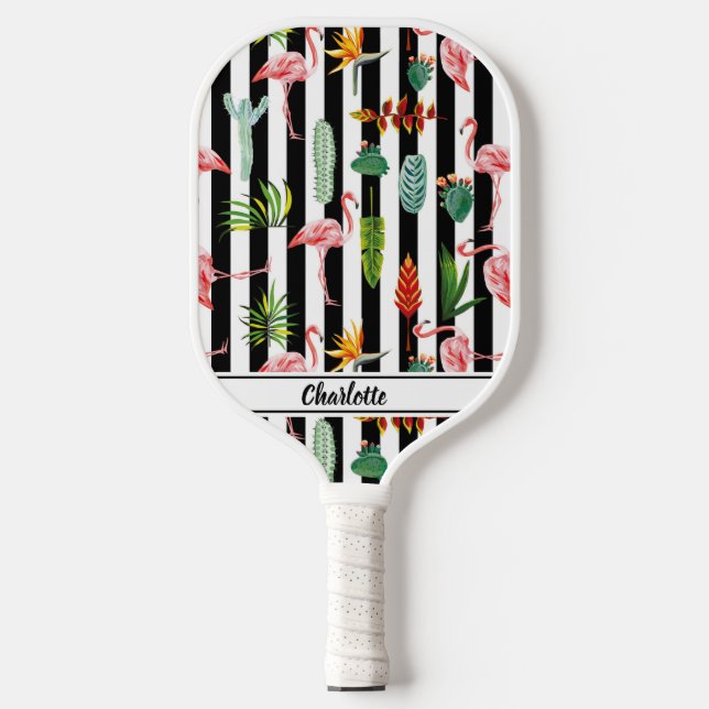 Raquette De Pickleball Feuille de palme tropicale Cactus noir & blanc (Recto)