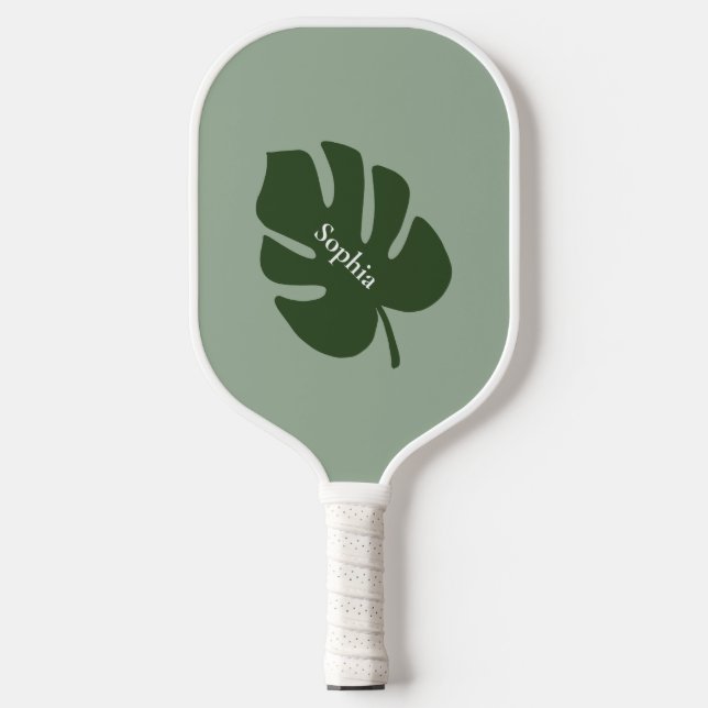 Raquette De Pickleball Feuille de palme verte tropicale | Monogramme mode (Recto)
