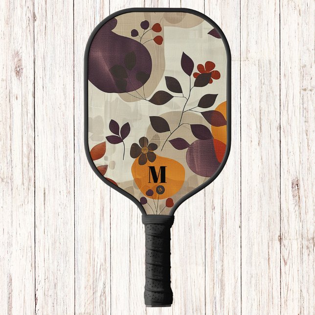 Raquette De Pickleball Feuilles d'automne douillettes Monogramme moderne (Créateur téléchargé)