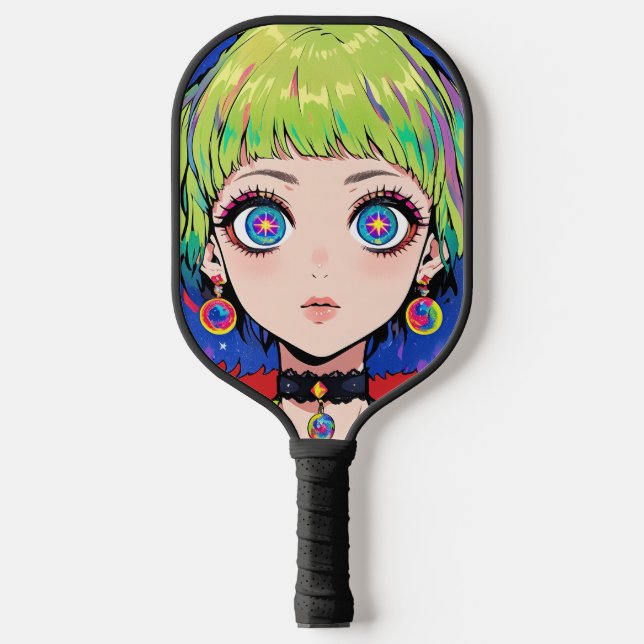 Raquette De Pickleball Fille de l'espace Glitchcore avec des yeux d'étoil (Recto)