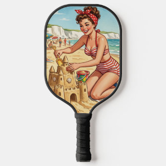 Raquette De Pickleball Fille Pin Up Vintage Construisant un Château de Sa