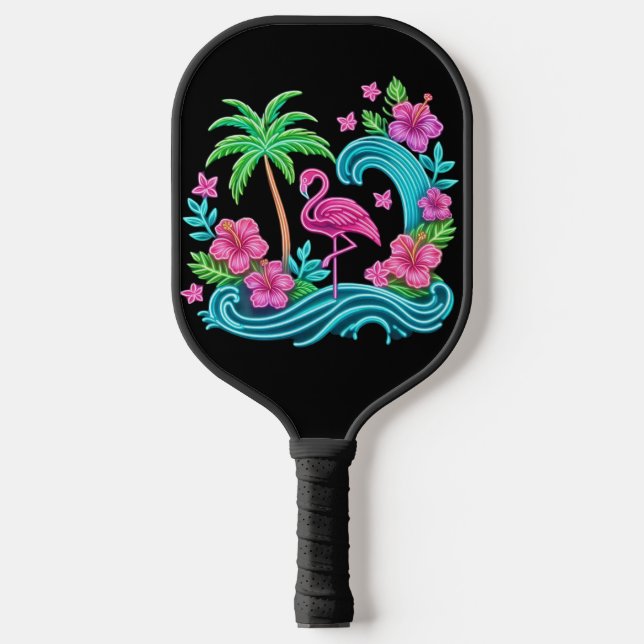 Raquette De Pickleball Flamant rose de néon tropical (Recto)