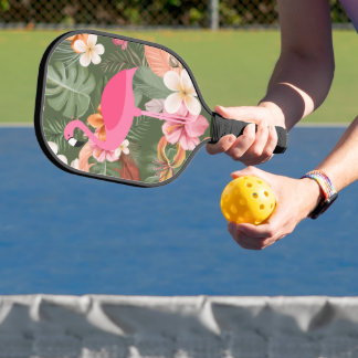 Raquette De Pickleball Flamant Rose Fleur Tropicale
