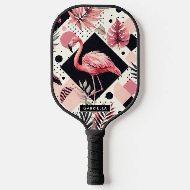 Raquette De Pickleball Flamant rose mignon géométrique (Recto)