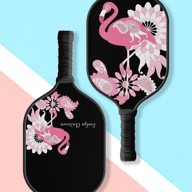 Raquette De Pickleball Flamant rose moderne personnalisé noir rose pastel (Créateur téléchargé)