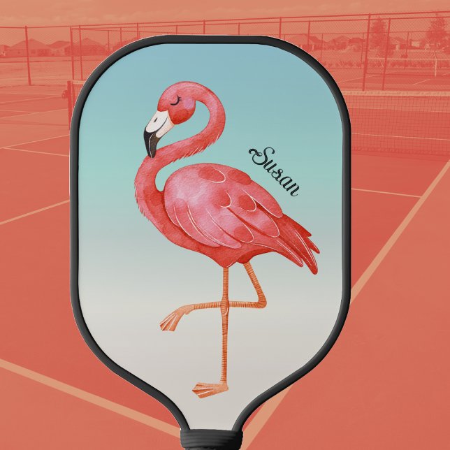 Raquette De Pickleball Flamant rose rose mou Monogramme (Pickleball paddle cute pink flamingo. Monogrammed with name.)