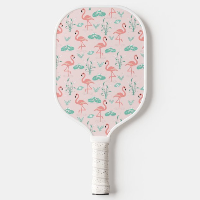 Raquette De Pickleball Flamant rose rose Vert Feuilles Tropical Trendy Am (Recto)