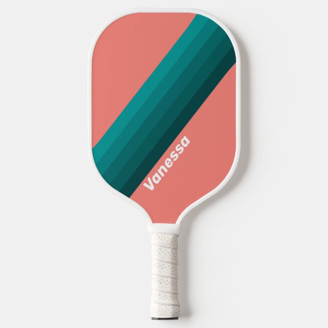 Raquette De Pickleball Flamingo Aqua Rayures avec Nom (Recto)