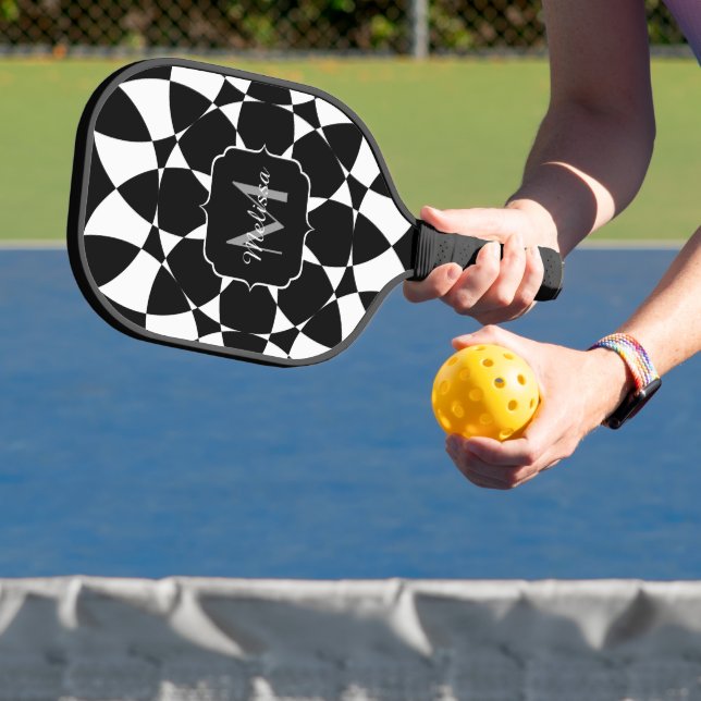 Raquette De Pickleball Fleur blanche noire mandala mosaïque rétro Monogra (Insitu)