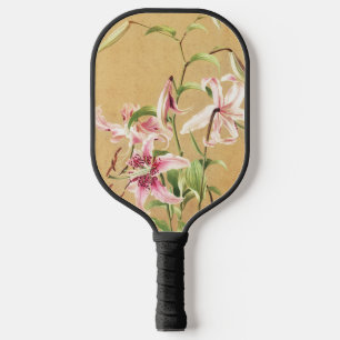Raquette De Pickleball Fleur Botanique Art Déco Lys Oriental Rose Vintage